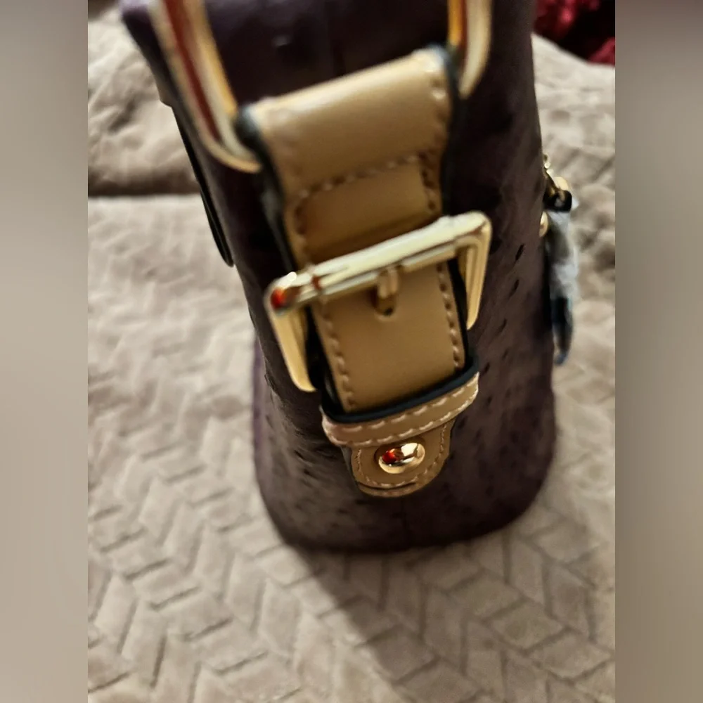 Giani Bernini Dark Purple Ostrich Embossed Hobo Handbag - Picture 10 of 11